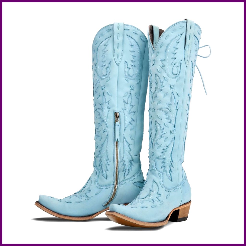 Knee High Cowboy Boots Pointed Toe Side Zipper Chunky Heel Western